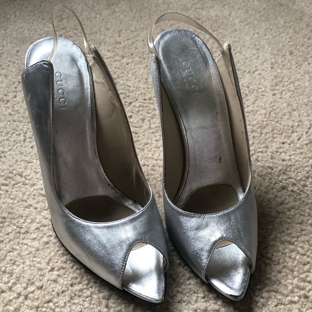GUCCI Silver Strappy Heels 6.5